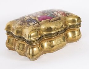 Antique Large French Sevres Golden Porcelain Casket 19th C