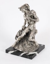 Antique Italian Silvered Bronze Sculpture Shepherd and Lamb 19th C
