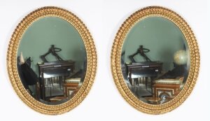 Antique Pair French Rococo Oval Giltwood Mirrors 19th Century 58x49cm