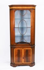 Vintage English Flame Mahogany Corner Display Cabinet Retailed Harrods 20th C