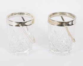Vintage Pair Silver Plated & Crystal Ice Pail Bucket Mid 20th Century