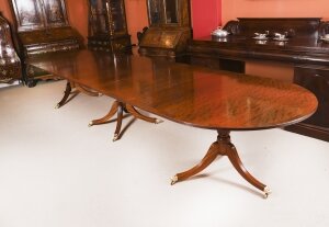 Vintage 15ft Regency Revival Triple Pillar Dining Table Mid 20th C