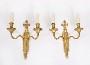 Antique Pair of French Louis Revival 2 Branch Ormolu Wall Lights C1880
