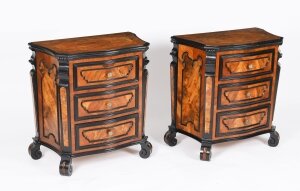Antique Pair Italian Burr Walnut Serpentine Bedside Chests 18th C Antique Pair Italian Burr Walnut Serpentine Bedside Chests 18th C