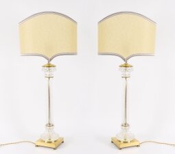 Antique Monumental Pair Art Deco Glass & Ormolu Table Lamps 20th C