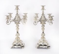 Antique Pair Swedish Five Light Silver Plated Candelabra A.G. Dufva 19th C