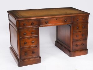Vintage Flame Mahogany Twin Pedestal Desk 20th C 130x70cm