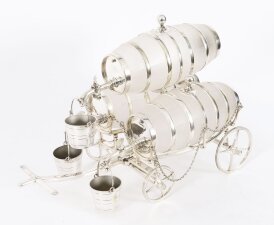 Antique Silver Plated Three Frosted Crystal Barrel Dispensers & Tot Pails 19thC