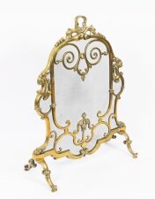 Antique French Louis Revival Brass Mesh Dolphin Fire Screen 19th Century