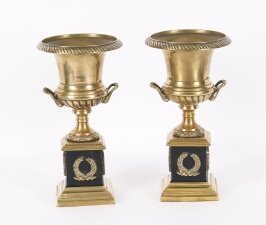 Antique Pair Italian Grand Tour Borghese Bronze Campana Urns 19th C