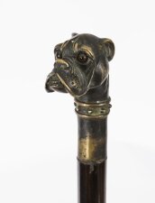 Antique Bulldog Bronze Handled Walking Stick Cane 19thC 92cm 3ft