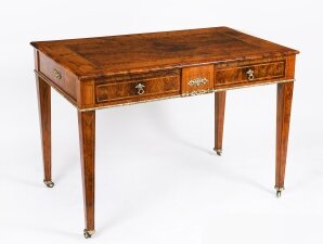 Antique Victorian Burr Walnut Writing Table Desk Bureau Plat 19th C