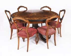 Antique Victorian Burr Walnut Marquetry Loo Table & 6 chairs  C1860 | Ref. no. A5199a | Regent Antiques