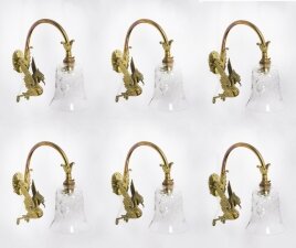 Antique Set of 6 Neo Classical Ormolu & Glass Griffin Wall Lights Circa 1900