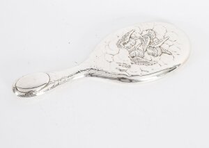 Antique Edwardian Sterling Silver & Embossed Hand Mirror Charles Boyton 1902