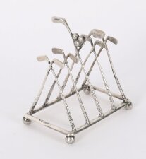 Antique Sterling Silver Letter Toast Rack Crossed Golf Clubs Birmingham 1908