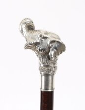 Antique Sterling Silver Elephant Walking Cane Stick 19th C 94cm 37inches