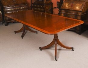 Vintage 8ft3& 34 Twin Pillar Flame Mahogany Dining Table William Tillman 20th C