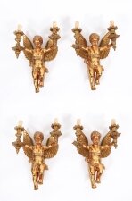 Antique Set Four Italian Two Branch Cherub Ormolu Wall Lights C1880 19th C