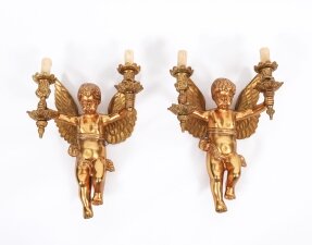 Antique Pair Italian Two Branch Cherub Ormolu Wall Lights C1880 19th C
