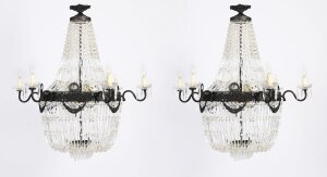 Antique Pair Louis Revival 14 light Ballroom Cut Crystal Tent Chandeliers c1920 Antique Pair Louis Revival 14 light Ballroom Cut Crystal Tent Chandeliers c1920
