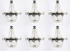 Antique Set 6 Louis Revival 14 light Ballroom Cut Crystal Tent Chandeliers c1920 Antique Set 6 Louis Revival 14 light Ballroom Cut Crystal Tent Chandeliers c1920