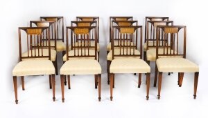 Vintage Set 12 Sheraton Revival Dining Chairs From Harrods Late 20C