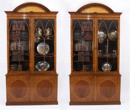 Vintage Pair English George III Revival Library Bookcases 20th C