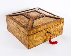 Antique Large Victorian Burr Maple Wood and Burr Walnut Casket 19th C
