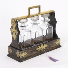 Antique Victorian Coromande Three Cut Crystal Decanter Tantalus C1870