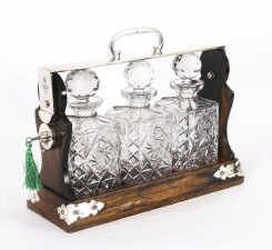 Antique Betjemann’s Coromandel 3 Crystal Decanter Tantalus Silver Hallmarks 1907