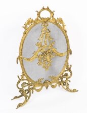 Antique French Rococo Revival Brass Fire Screen19th C