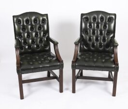 Vintage Pair English Green Gainsborough Leather Desk Chairs 20th C