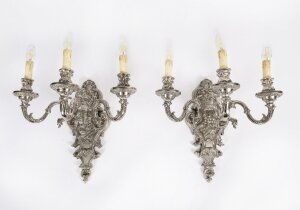 Antique Pair French Silver Plated Wall Lights Appliques Circa 1900
