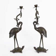 Antique Pair Japanese Bronze Pricket Candlesticks 19th C