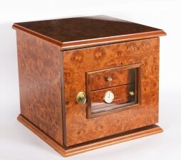 Antique Burr Elm Four Drawer Cigar Humidor Cabinet 20th Century