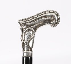 Antique French Art Nouveau Silver Walking Cane Stick19th Century 94cm 37inch Antique French Art Nouveau Silver Walking Cane Stick19th Century 94cm 37inch