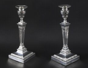 Antique Pair Silver Plated Neo Classical Candlesticks Walker & Hall 19th C