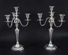 Antique Pair Silver Plated 4 Light Candelabra Hawksworth Eyre 19thC