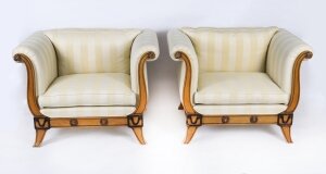 Vintage Pair Birchwood Biedermeier Revival Armchairs Fratelli Boffi 20th Century