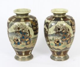 Pair Japanese Satsuma Hand Painted Porcelain Vases Mid 20th C | Ref. no. L0006 | Regent Antiques