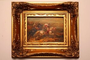 Oil Painting Arab Bedouin Horsemen giltwood frame | Ref. no. P0072 | Regent Antiques