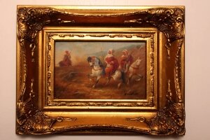 Oil Painting Arab Bedouin Horsemen giltwood frame | Ref. no. P0074 | Regent Antiques