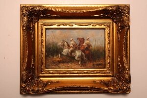Oil Painting Arab Bedouin Horsemen giltwood frame | Ref. no. P0075 | Regent Antiques