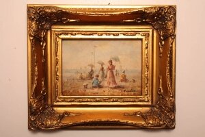 Oil Painting Impressionist Beach Scene  giltwood frame | Ref. no. P0097 | Regent Antiques