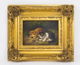 Oil Painting of kittens Playing with a Snail Giltwood Frame | Ref. no. P509 | Regent Antiques