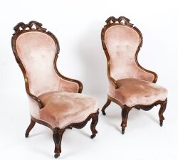 Antique Pair Victorian Walnut Spoon Backed Armchairs 19th Century | Ref. no. R046 | Regent Antiques