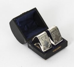 Antique Pair Victorian Cased Silver Plated Napkin Rings Circa 1880