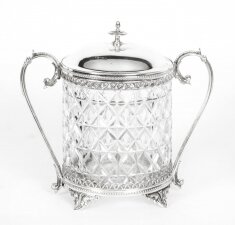 Antique Silver Plate and Cut Glass Biscuit Box Sheffield 19th Century