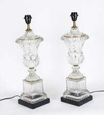 Vintage Pair of French Glass Table Lamps Late 20th C